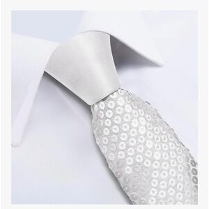 DiBanGu Mens White Sequin Necktie, Pocket Square Formal Wedding, Prom 59in